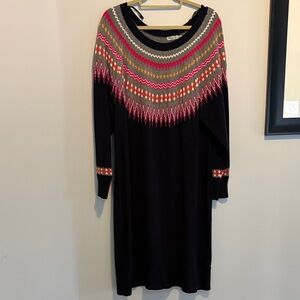 Eliza J Navy Sweater Dress with Pink and Gold Patterns